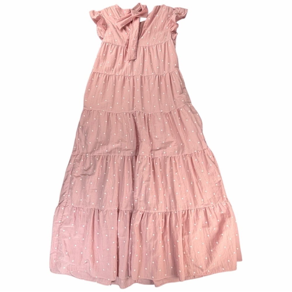 English Factory Women's Pink Polka Dot Tiered Maxi Dress W/Tie Back Size Small - Picture 5 of 13